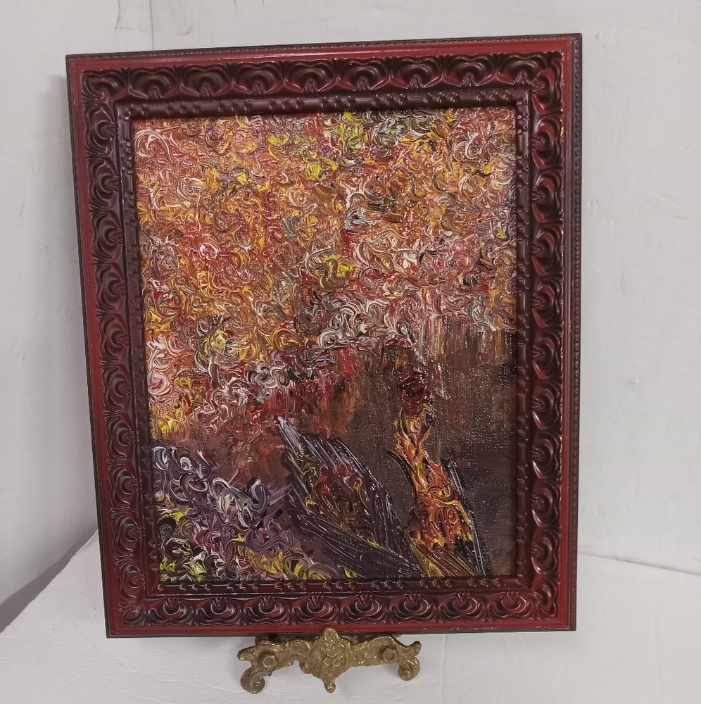Vintage Handpainted Abstract 3D Acrylics on Canvas Framed ONE OF A KIND  10x12"